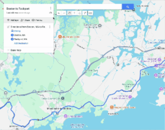 Google My Maps export menu with Export to KML/KMZ and download